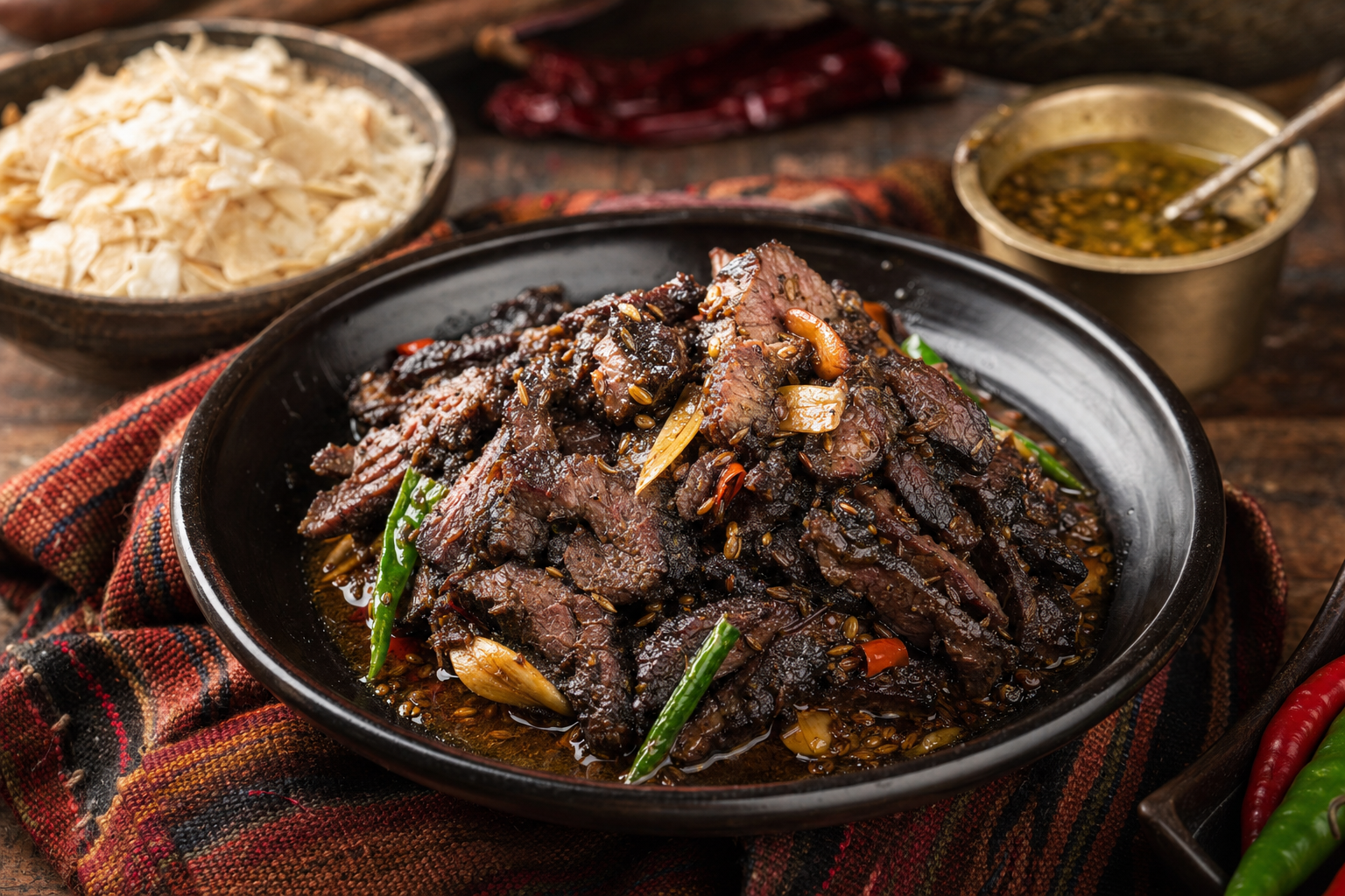 Haku Chhwela — Flame-grilled buffalo with Sichuan pepper (timur) and smoking mustard oil