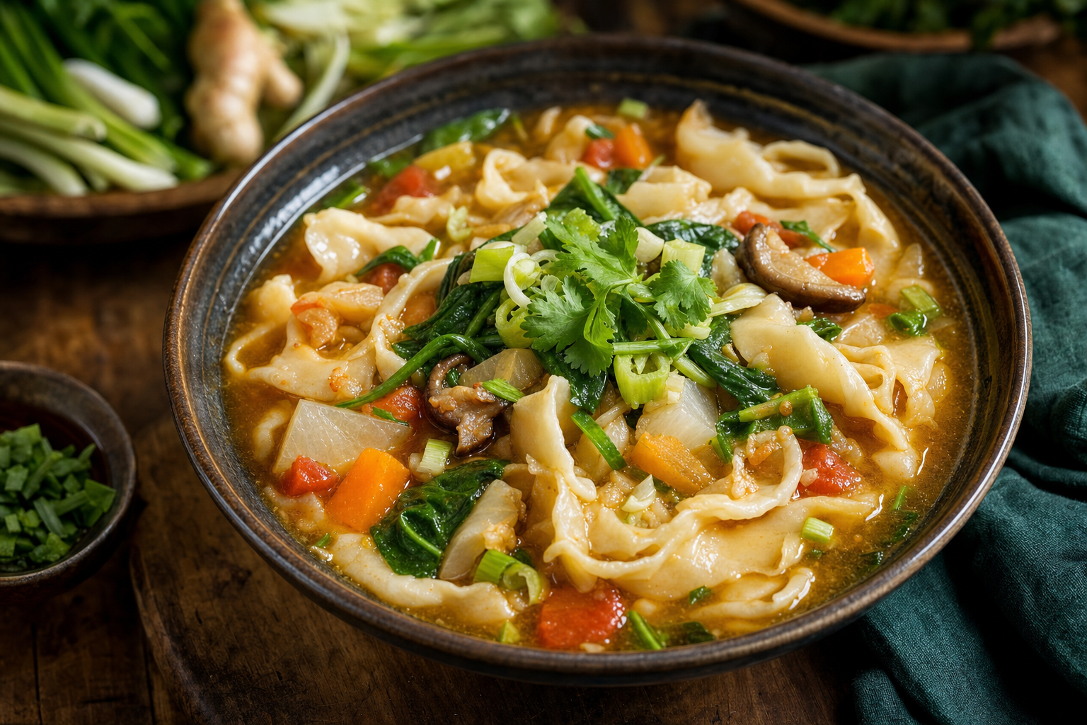 Thenthuk with Mushrooms